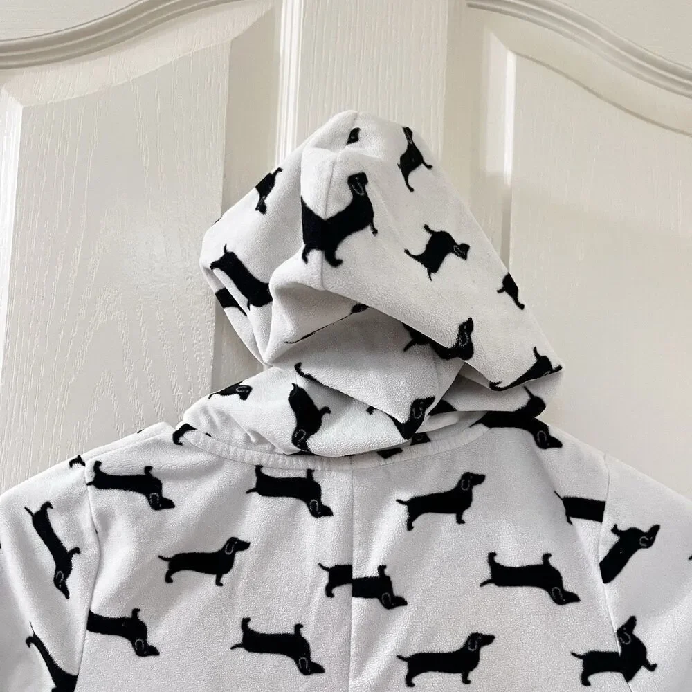 Tucker + Tate Dachshund Dog Fleece One Piece Hooded Pajamas Girls Size M 8-10